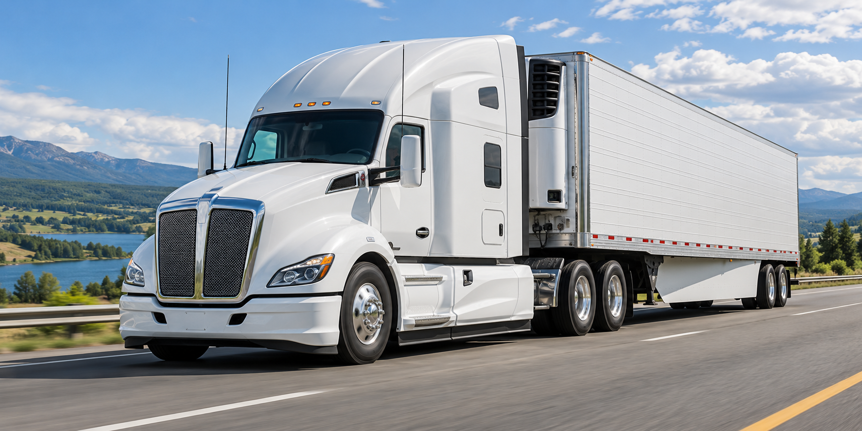Illustrative refrigerated tractor-trailer on an open highway